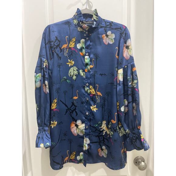 Pietro Brunelli High Ruffle Collard Printed Button Down Sz XS - Picture 1 of 7